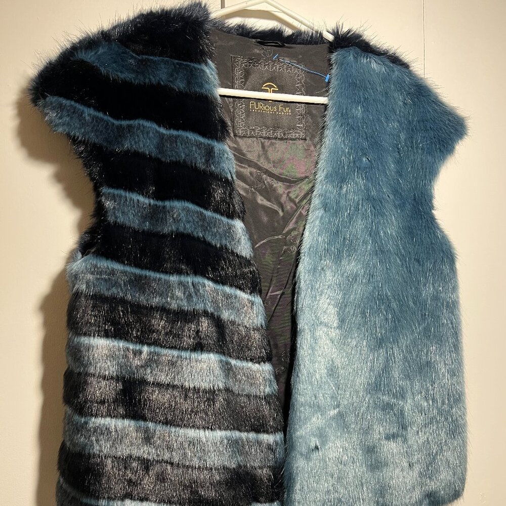 Teal and Black Faux Fur Vest